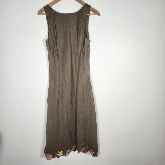 Green Floral Emboirdered Midi Dress Fairy Goblincore Whimsical Artsy Sleeveles S - Picture 5 of 12